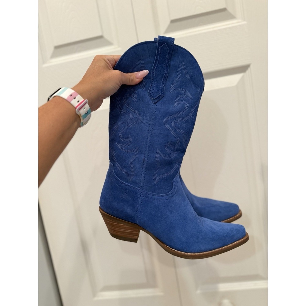 NEW Dingo Women Out West Blue Suede Embroidered Snip Toe Cowboy Casual Boots 8
